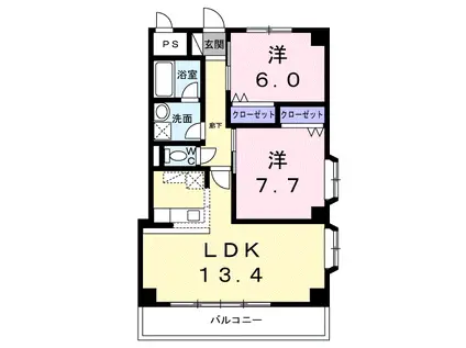 プラザ初雪A-Ⅰ(2LDK/2階)の間取り写真