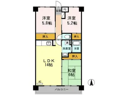 フォレストYS(3LDK/3階)の間取り写真