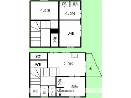 山陽本線 西広島駅 バス乗車時間:20分 大迫団地下バス停で下車 徒歩2分 2階建 築49年(4DK)の間取り写真