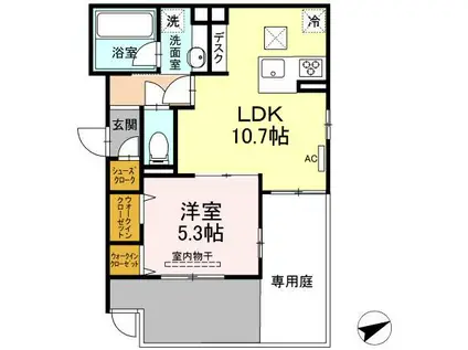 ミルフォード白島(1LDK/1階)の間取り写真