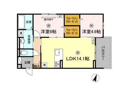 チェリーカーサ西原(2LDK/2階)の間取り写真