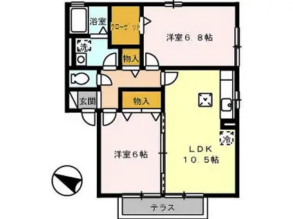 プリマベーラ沖村(2LDK/1階)の間取り写真