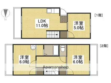 海老園テラスハウス(3LDK/2階)の間取り写真