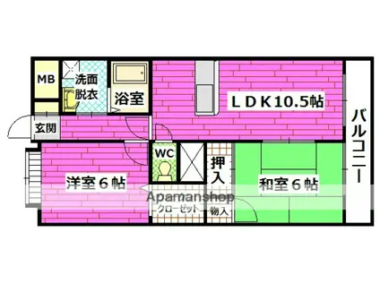 ハピネス岩田(2LDK/3階)の間取り写真