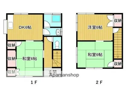 山陽本線 安芸中野駅 徒歩19分 2階建 築40年(3DK)の間取り写真
