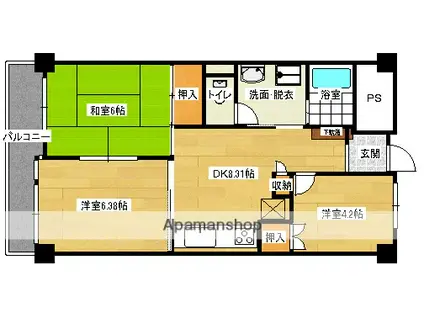 クレスト東雲(3DK/4階)の間取り写真