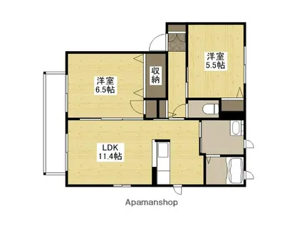 ビューヒルズ若野B棟(2LDK/2階)の間取り写真