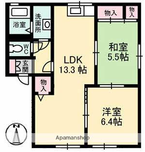エイティー隅本A棟(2LDK/1階)の間取り写真