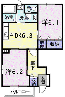 レジデンスKⅡ(2DK/1階)の間取り写真