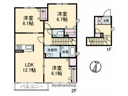 REFISIA GARDEN上安Ⅱ番館(3LDK/2階)の間取り写真