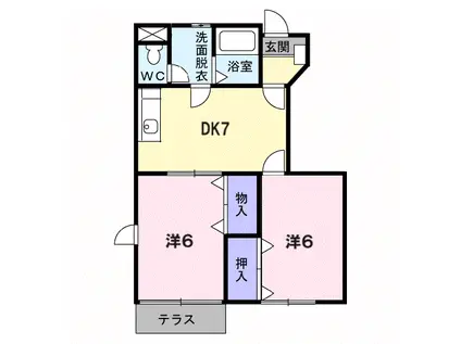 オリゾンテ宮浜Ⅱ(2DK/1階)の間取り写真