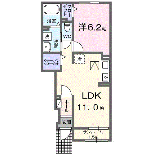 ドエル F・T・K Ⅵ番館(1LDK/1階)の間取り写真