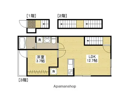 PABLO戸坂 B棟(1LDK/3階)の間取り写真