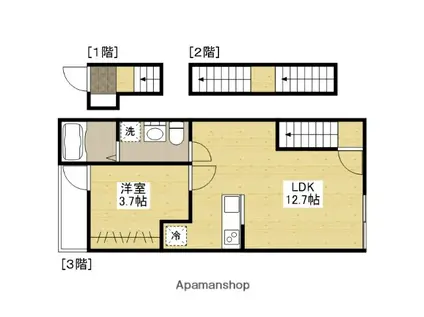 PABLO戸坂 B棟(1LDK/3階)の間取り写真