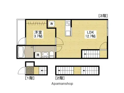 PABLO戸坂 B棟(1LDK/3階)の間取り写真