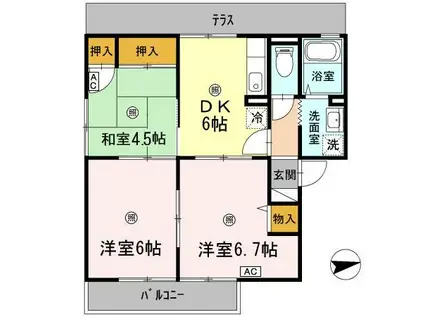 グリーンヒルズ(2LDK/1階)の間取り写真