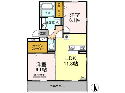 パインコートにほ(2LDK/2階)の間取り写真