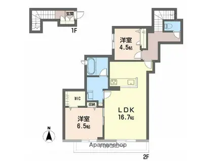 リバーサイド長岡2(2LDK/2階)の間取り写真