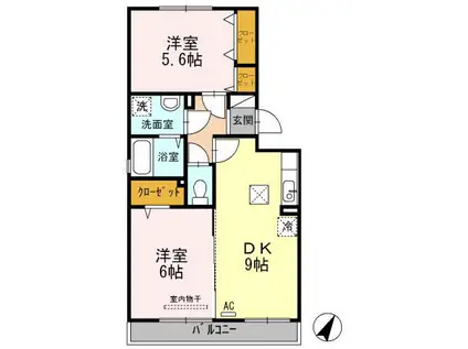 カーサ33(2DK/1階)の間取り写真