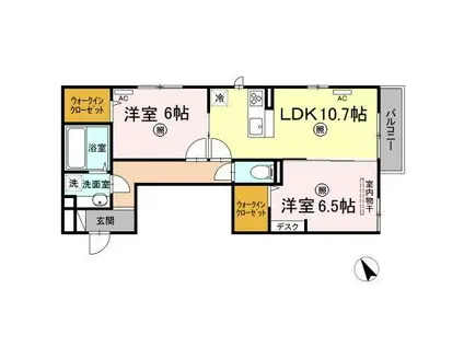 ルミエール船越(2LDK/3階)の間取り写真