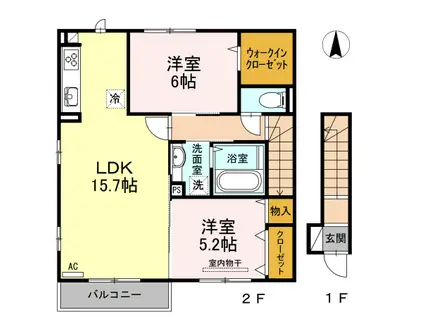 ウイングMISAWA ⅩIII(2LDK/2階)の間取り写真