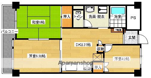 クレスト東雲(3DK/4階)の間取り写真