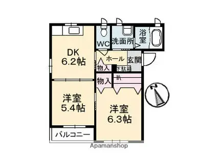 メゾン・ハマダ(2DK/3階)の間取り写真