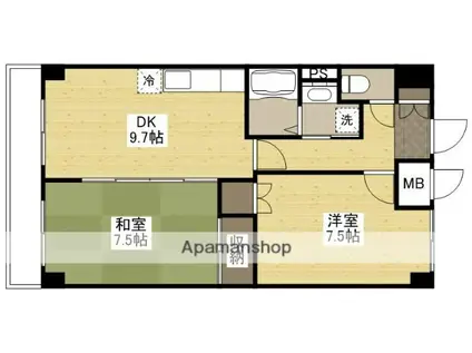 田部ビル(2DK/9階)の間取り写真