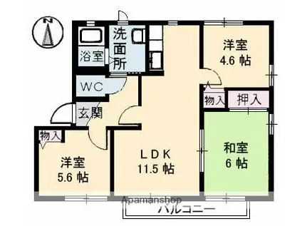ピースフルラビット(3LDK/2階)の間取り写真