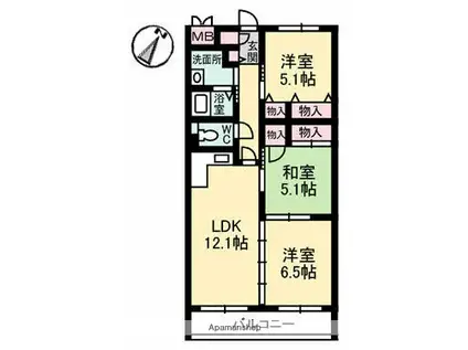 グランリューくるめ木(3LDK/3階)の間取り写真