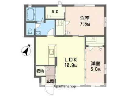 グレースヒルズB棟(2LDK/1階)の間取り写真