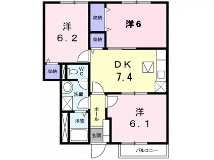 シャルムC(3DK/1階)の間取り写真