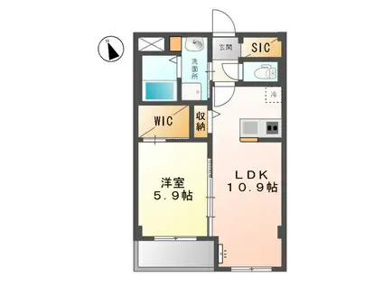 リユニオン(1LDK/2階)の間取り写真