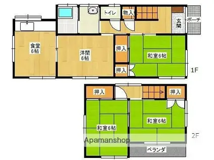 山陽本線 天神川駅 徒歩18分 2階建 築100年(4DK)の間取り写真