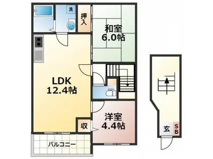 ビレッジ住岡(2LDK/2階)の間取り写真