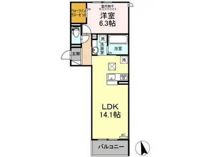 ドゥズィエム串戸(1LDK/1階)の間取り写真