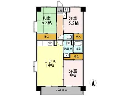 フォレストYS(3LDK/2階)の間取り写真