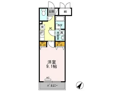 ボナールKⅠ(1K/2階)の間取り写真