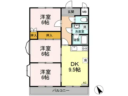 アゼリア祇園(3DK/1階)の間取り写真