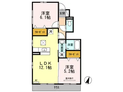 ブルーレース(2LDK/1階)の間取り写真