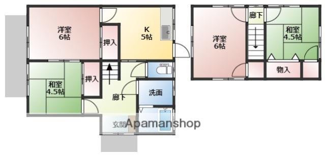 広島電鉄宮島線 楽々園駅 徒歩7分 2階建 築49年(4K)の間取り写真