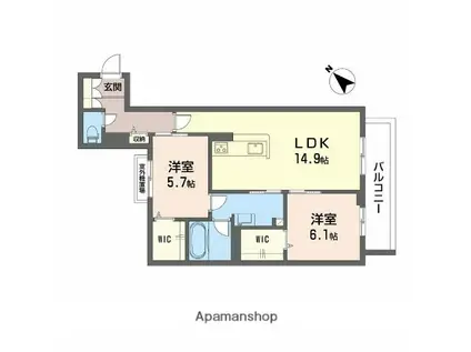 グリーンセント矢賀(2LDK/3階)の間取り写真
