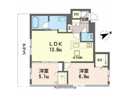 ADONIS長束(2LDK/1階)の間取り写真