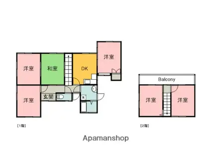 広島県広島市安佐北区 2階建 築50年(6DK)の間取り写真