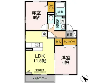 セジュール中山西(2LDK/2階)の間取り写真