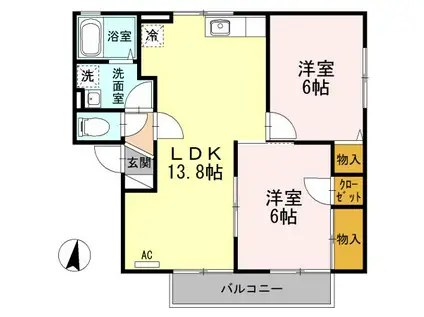 アゼリア土井A棟(2LDK/2階)の間取り写真