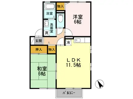 スターライト中央 B棟(2LDK/2階)の間取り写真