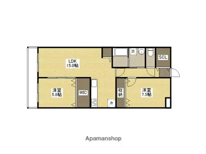 クレスト山本Ⅰ(2LDK/1階)の間取り写真