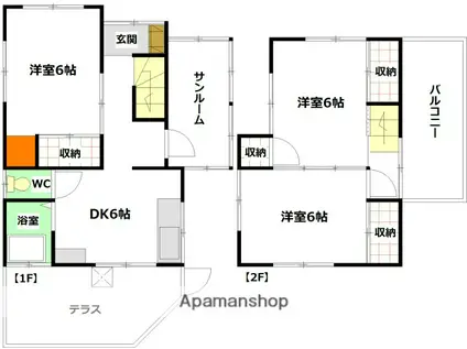 広島県広島市東区 2階建 築54年(3DK)の間取り写真