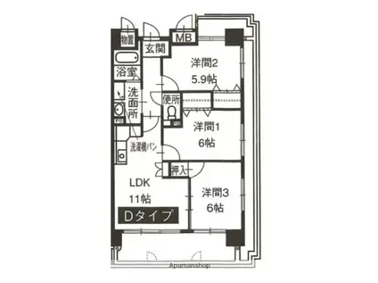 メゾン八杉(3LDK/8階)の間取り写真